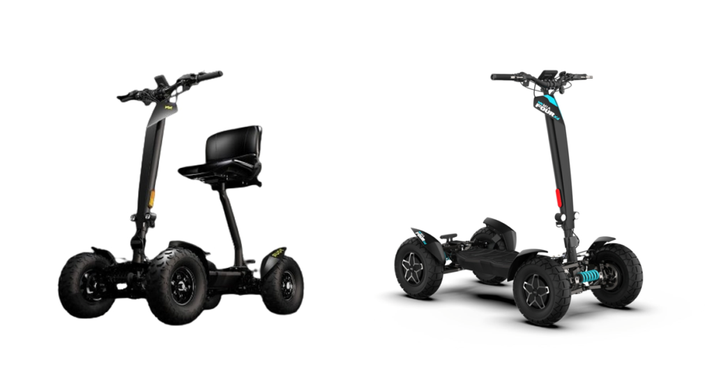 Front and side views of the MIA FOUR X4 4x4 four-wheel drive all-terrain mobility scooter