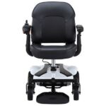 Front view of the Merits EZ-GO / EZ-GO Deluxe wheelchair, showcasing its compact design, ergonomic features, and user-friendly controls