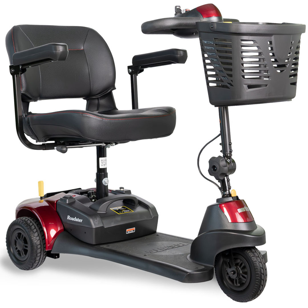 Red 2026 Merits Roadster 3 with black seat and front basket
