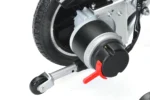 Rear wheel motor assembly of Bangeran Pegasus Cerebral Palsy electric wheelchair.