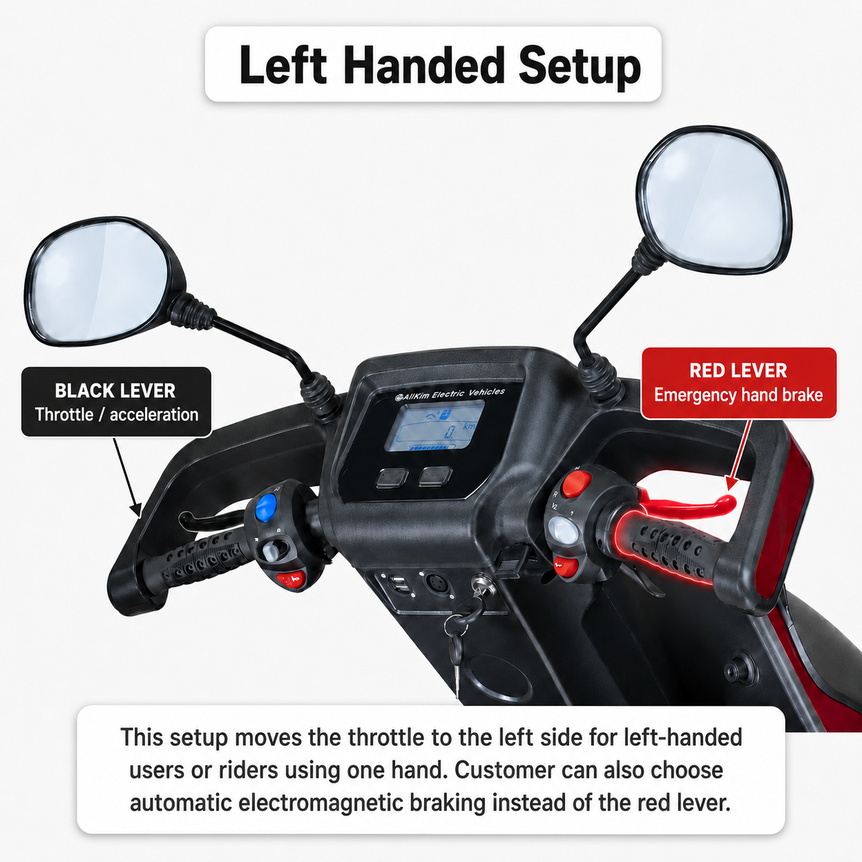 Afiscooter S set up with the throttle moved to the left side for a left-handed or one-handed rider